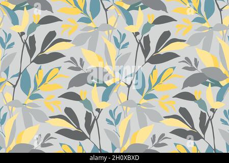 Vector floral seamless pattern. Pastel branches with leaves. Stock Vector