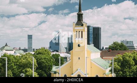 Tallinn, Estonia. Church Of St. John Jaani Kirik At Sunny Summer Day. Large Lutheran Parish Church In Tallinn Dedicated To St. John The Evangelist Stock Photo