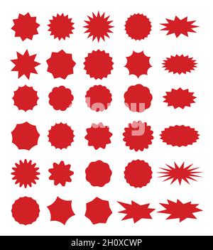 Sale tags with space for text. Set of red color star shape sale label. Stock Vector