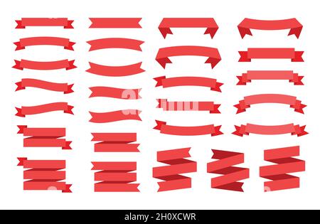 Red ribbon banner with space for text. Illustration set of red tape. Stock Vector