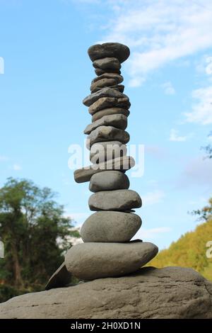 River stones in balance on natural background Stock Photo