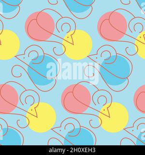 Seamless pattern with mouse silhouette and colored circle. Design for fabric, textile, wrapping paper, wallpaper, background Stock Vector