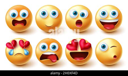 Emoji characters vector set. Emoticon 3d character design in happy and ...