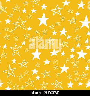 Seamless pattern, star in starfall sky, yellow white design vector illustration with star element Stock Vector