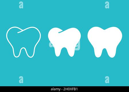 Set white human tooth on blue background, dental symbol icon teeth, vector illustration Stock Vector