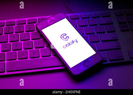 Barcelona, Catalonia, Spain. 13th Oct, 2021. In this photo illustration a Cablefy logo seen displayed on a smartphone on top of a computer keyboard (Credit Image: © Thiago Prudencio/DAX via ZUMA Press Wire) Stock Photo