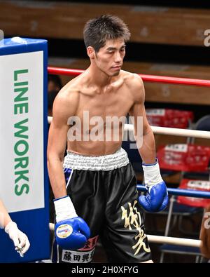 Tokyo, Japan. 14th Oct, 2021. Akimitsu Haga Boxing : 68.5kg weight bout at Korakuen Hall in Tokyo, Japan . Credit: Hiroaki Finito Yamaguchi/AFLO/Alamy Live News Stock Photo