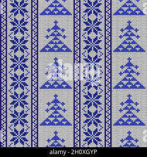 Seamless knitting pattern in blue and white colors, vector pattern as a fabric texture Stock Vector