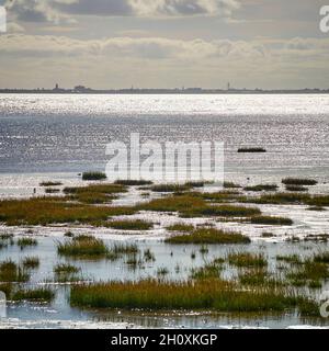 View across the River Ribble estuary from Lytham over to Southport Stock Photo