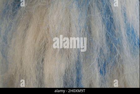 Fluffy wool-like threads in the colors blue and white Stock Photo