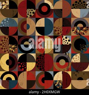 seamless background pattern, with circles, squares, paint strokes and splashes Stock Vector