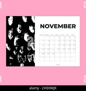 Calendar for November 2022. Flat style. Week starts on Sunday. Vector Stock Vector