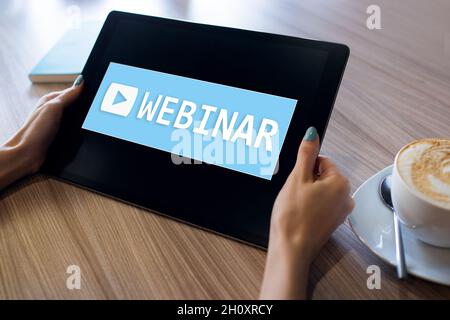 Webinar, E-learning, online education concept on screen. Stock Photo