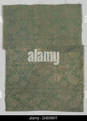 Two Lengths of Textile, 1500s. Italy or Spain, 16th century. Damask, silk; average: 75 x 56 cm (29 1/2 x 22 1/16 in.). Stock Photo