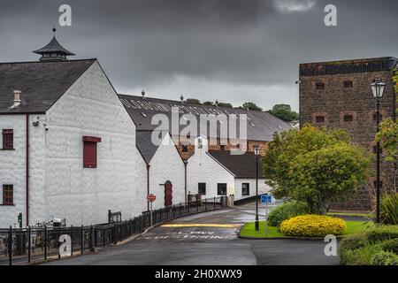 Bushmills, Northern Ireland, Aug 2019 The Old Bushmills Distillery is a whiskey alcohol distillery and a popular tourist attraction in County Antrim Stock Photo