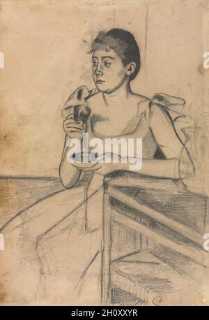 After-Dinner Coffee (recto), c. 1889. Mary Cassatt (American, 1844-1926). Graphite ; sheet: 20 x 14 cm (7 7/8 x 5 1/2 in.).  Cassatt exhibited prints for the first time in 1880 at the fifth Impressionist exhibition. As the decade progressed, she continued to show her graphic work alongside pastels and paintings. In the spring of 1890, at the Deuxième Exposition de Peintres-Graveurs, she showed a group of drypoints, remarkable in their delicacy and precision, as well as a group of prints made with a combination of aquatint and softground etching that appeared quickly drawn and spontaneous. Afte Stock Photo