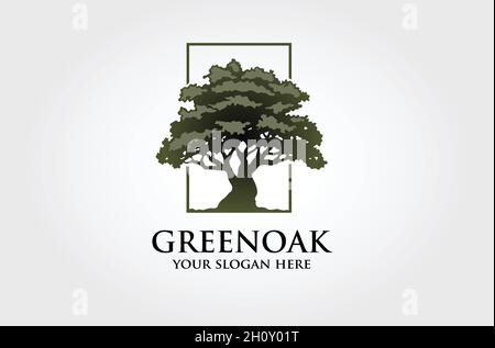 Green Oak Vector Logo template. Clean, luxury and modern style on white background. Stock Vector