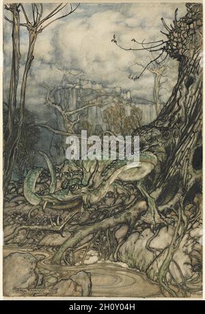 The Green Dragon. Arthur Rackham. 1910. Pen and ink with wash Stock ...