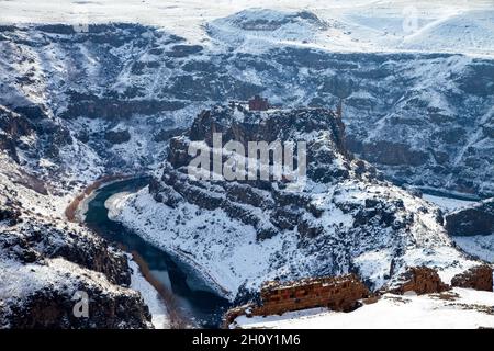 Ani Ruins, Ani is a ruined and uninhabited medieval Armenian city-site situated in the Turkish province of Kars Stock Photo