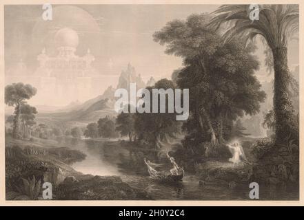 The Voyage of Life: Youth, 1855. James Smillie (American, 1807-1885), after Thomas Cole (American, 1801-1848). Engraving; Stock Photo