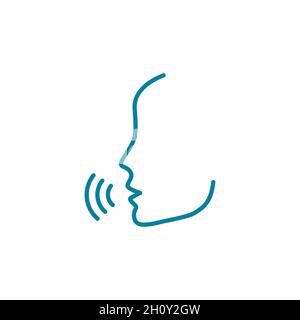 Human voice line icon. Person speaking with sound symbol. Sound of voice recognition. Biometrics forensic science. Identity authentication. Vector Stock Vector