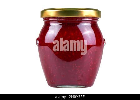 Jam in glass jar isolated on white with clipping path. Studio shot Stock Photo