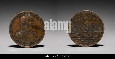Medal Commemorating Commodore Oliver Hazard Perry (1785-1819) and the Battle of Lake Erie, 1813. Moritz Fürst (Hungarian, 1782-1882). Bronze; diameter: 6.4 cm (2 1/2 in.).  This medal commemorating the Battle of Lake Erie on 10 September 1813 is one of a series of 27 medals commemorating American successes during the War of 1812, struck by special resolution of Congress. These medals were awarded to naval commanders in gold and to their officers in silver. The bronze examples are restrikes. Stock Photo