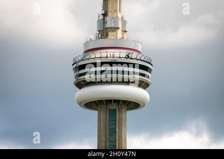 Upper deck and a revolving restaurant at the top of Toronto CN Tower Stock Photo