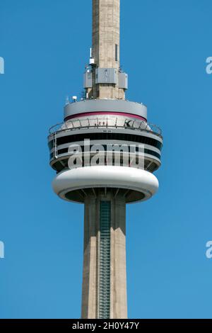 Upper deck and a revolving restaurant at the top of Toronto CN Tower Stock Photo