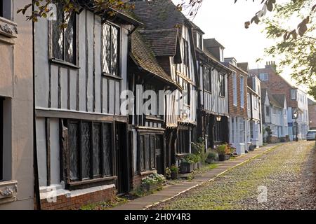 Outside view of half-timbered medieval house houses on cobbled street Church Square in Rye East Sussex England Great Britain UK KATHY DEWITT