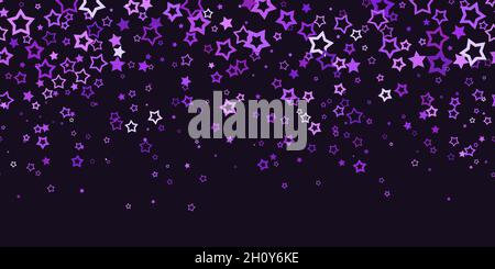 Pink flying stars confetti isolated on black background. Luxury shiny little random stellar falling. Wave of little shining stars. Decorative blue chr Stock Vector