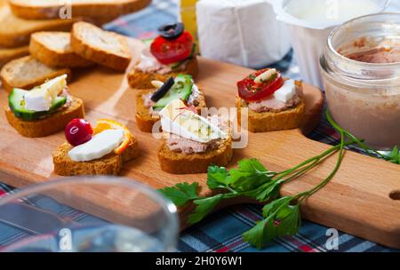 Assorted homemade canape appetizers Stock Photo