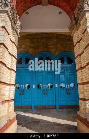 Palm Court Entrance of the Alexandra Palace, an entertainment and sports venue known as The People's Palace' and Ally Pally, London, UK Stock Photo