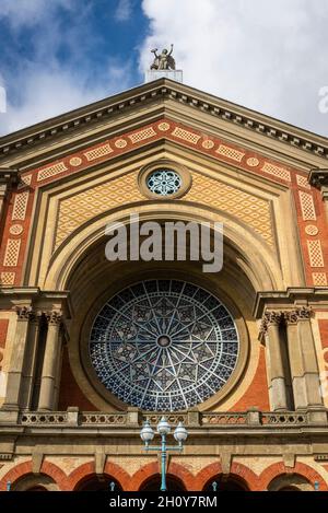 South facade with rose window of the Alexandra Palace, an entertainment and sports venue known as The People's Palace' and Ally Pally, London, UK Stock Photo