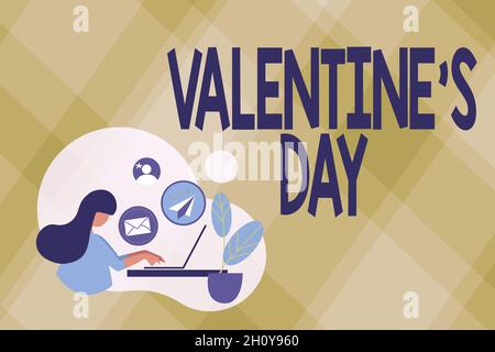 Writing displaying text Valentine S Day. Business idea time when showing show feelings of love and affection Abstract Internet Browsing And Sending Stock Photo