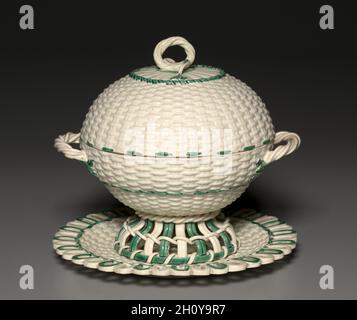 Wicker-Work Covered Sauce Tureen on Stand, c. 1780-1840. Wedgwood Factory (British). Earthenware; overall: 18 x 19.7 x 19.7 cm (7 1/16 x 7 3/4 x 7 3/4 in.). Stock Photo