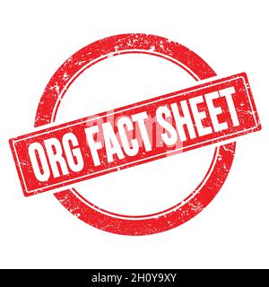 ORG FACT SHEET text on red grungy round vintage stamp. Stock Photo