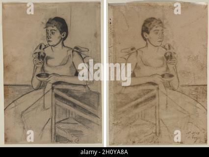 After-Dinner Coffee (recto); After-Dinner Coffee (verso), c. 1889. Mary Cassatt (American, 1844-1926). Graphite; sheet: 20 x 14 cm (7 7/8 x 5 1/2 in.).  Cassatt exhibited prints for the first time in 1880 at the fifth Impressionist exhibition. As the decade progressed, she continued to show her graphic work alongside pastels and paintings. In the spring of 1890, at the Deuxième Exposition de Peintres-Graveurs, she showed a group of drypoints, remarkable in their delicacy and precision, as well as a group of prints made with a combination of aquatint and softground etching that appeared quickly Stock Photo