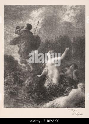 Twilight of the Gods: Siegfried and the Rhine Maidens, 1897. Henri Fantin-Latour (French, 1836-1904). Lithograph; Stock Photo