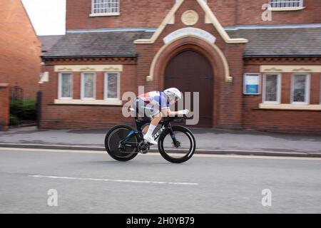 Audrey Cordon-Ragot riding for Trek-Segafredo taking part in the AJ Bell Women's Tour 2021. The first ever time trial in Atherstone. Stock Photo