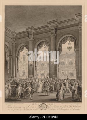 Masked Ball at the Hôtel de Ville, January 23, 1782, 1782. Jean-Michel the Younger Moreau (French, 1741-1814). Engraving; Stock Photo