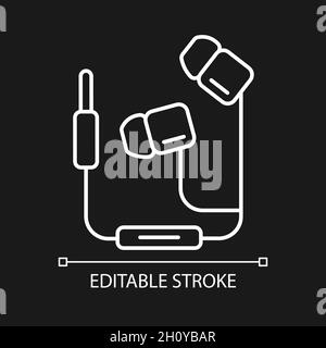 Wired earphones white linear icon for dark theme Stock Vector