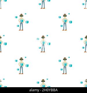 Man in futuristic glasses pattern seamless background texture repeat wallpaper geometric vector Stock Vector