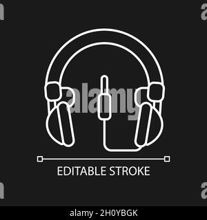 Wired circumaural headset white linear icon for dark theme Stock Vector