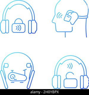 Wireless headphones gradient linear vector icons set Stock Vector