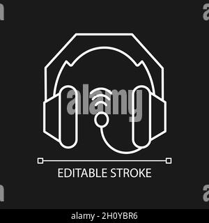 Gaming headset white linear icon for dark theme Stock Vector