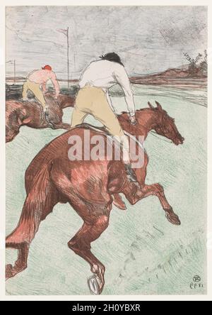 The Jockey, 1899. Henri de Toulouse-Lautrec (French, 1864-1901). Color lithograph;  Motivated by the popularity of the races, Henri de Toulouse-Lautrec executed this lithograph both in color, seen here, and in black and white. He intended to publish the color version in a portfolio of horse-racing subjects, but the project never came to fruition and Jockey was published alone. The artist's admiration for Edgar Degas's horse-racing pictures is clear in Jockey, and he shared Degas's appreciation of Japanese ukiyo-e woodblock prints. Particular elements of the lithograph reveal the influence of t Stock Photo