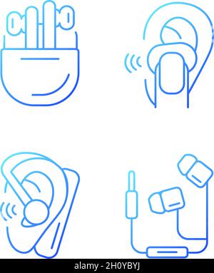 Compact in ear earphones gradient linear vector icons set Stock Vector