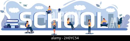 School concept panoramic web template for advertising - Vector illustration Stock Vector