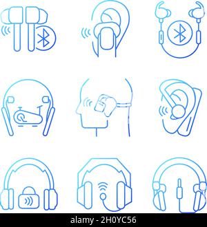 Earphones gradient linear vector icons set Stock Vector